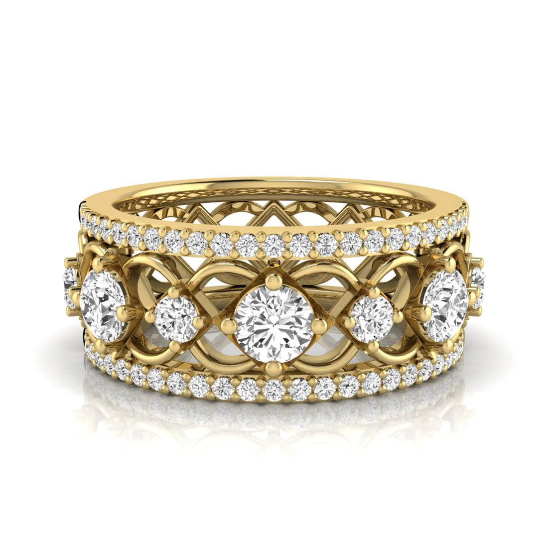 OctaPearl Vintage Openwork Filigree Lab Grown Diamond Eternity Wide Band Ring