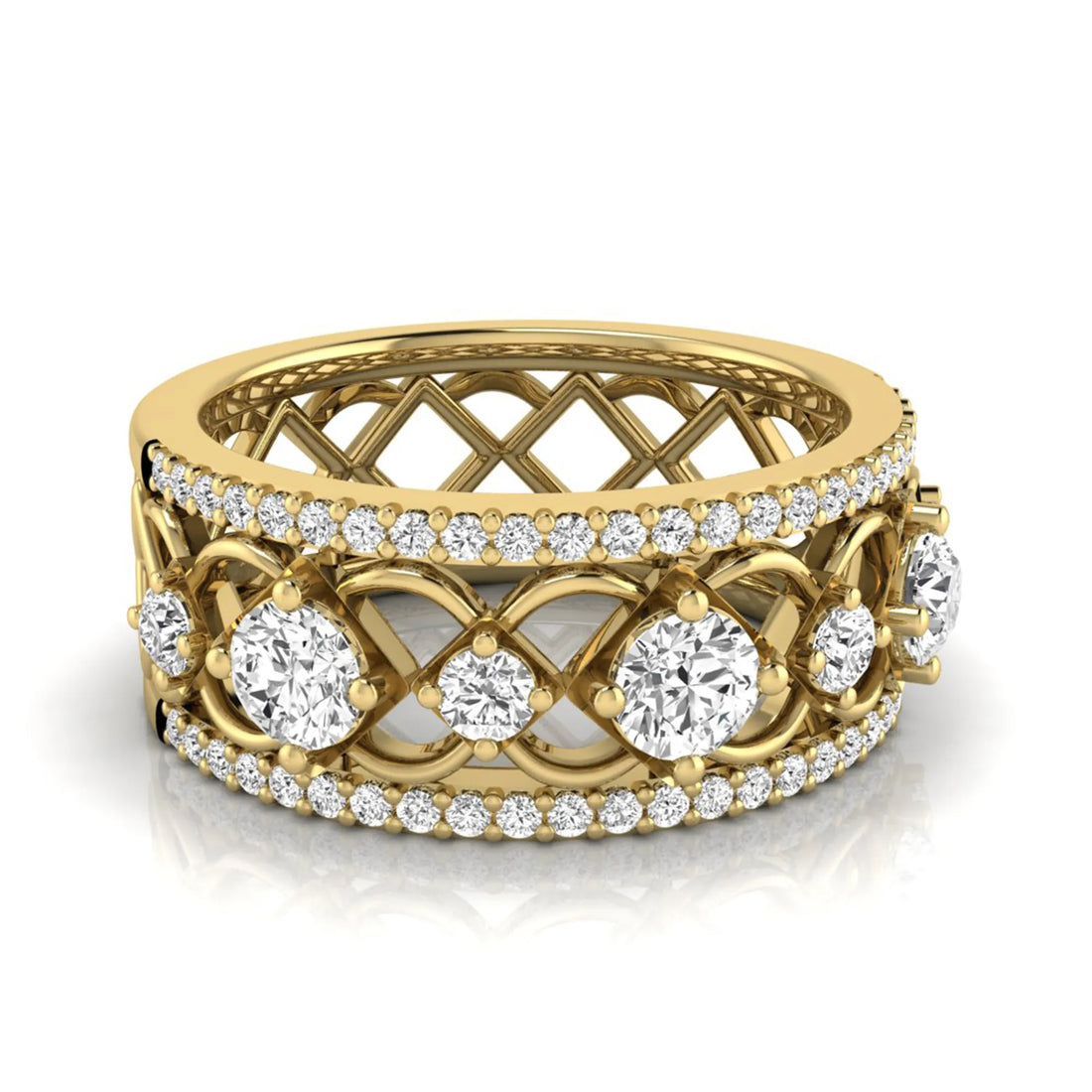 OctaPearl Vintage Openwork Filigree Lab Grown Diamond Eternity Wide Band Ring