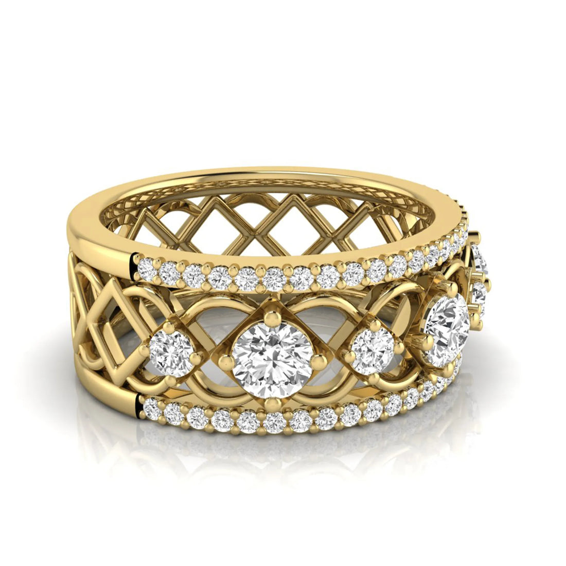 OctaPearl Vintage Openwork Filigree Lab Grown Diamond Eternity Wide Band Ring