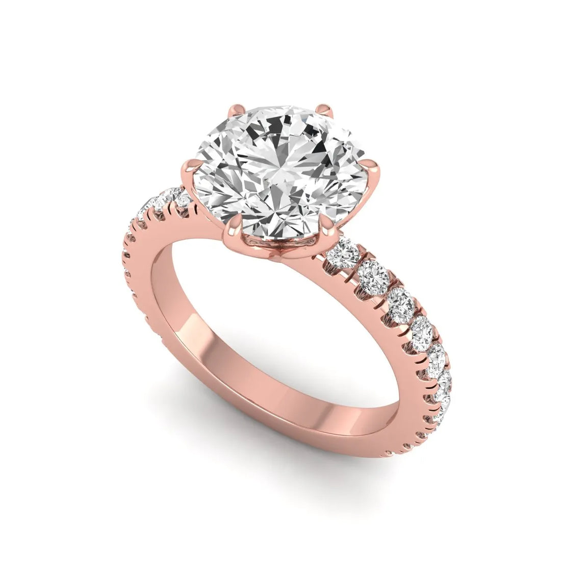 OctaPearl 3 ct Round Cut Lab Grown Diamond Pavé Engagement Ring