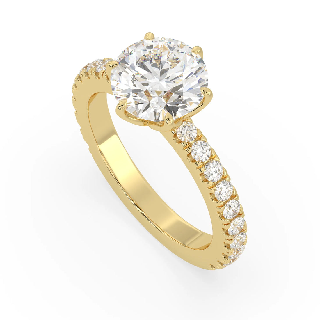 OctaPearl 3 ct Round Cut Lab Grown Diamond Pavé Engagement Ring