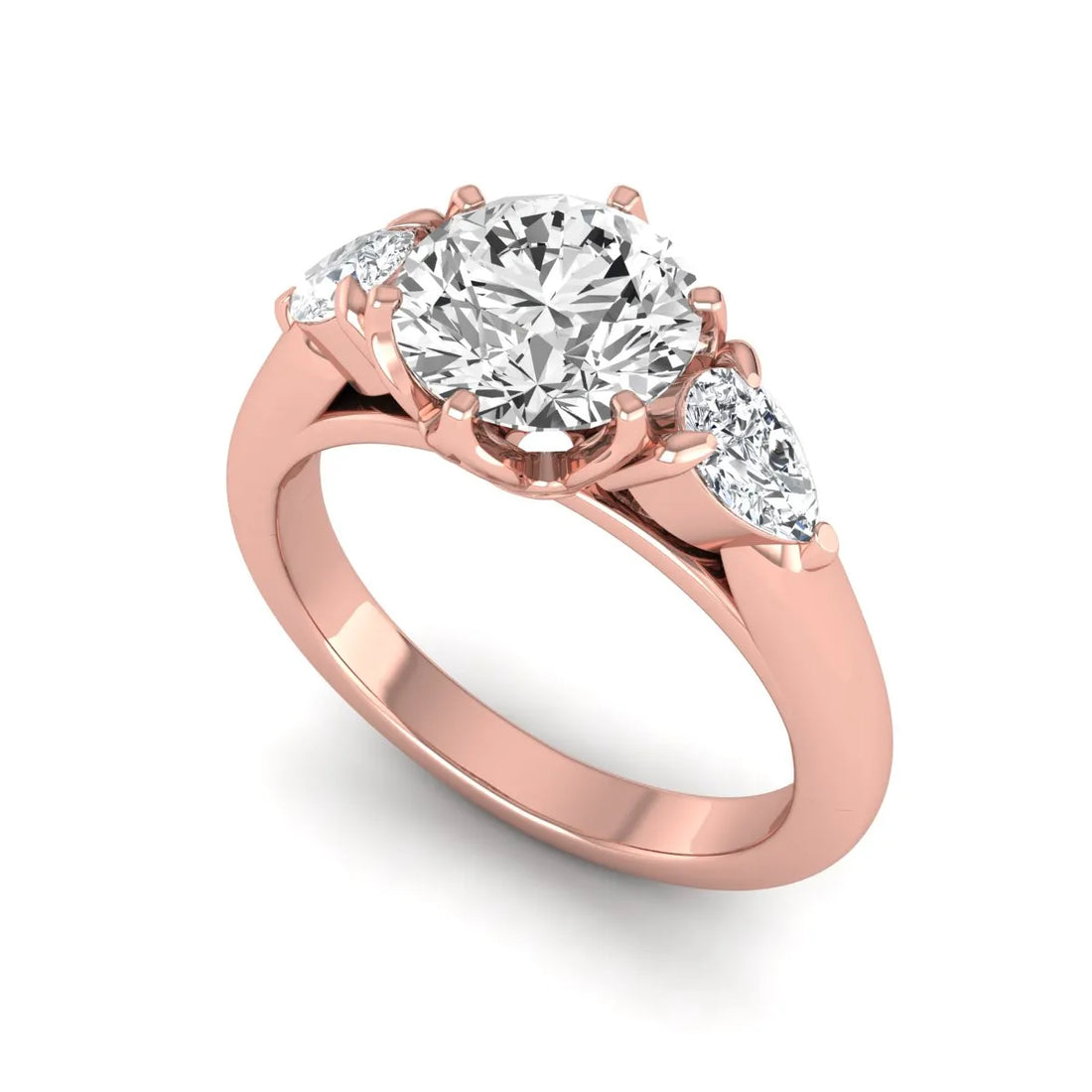 OctaPearl 1.5 ct Round Cut Three Stone Lab Grown Diamond Engagement Ring with Pear Side Stones