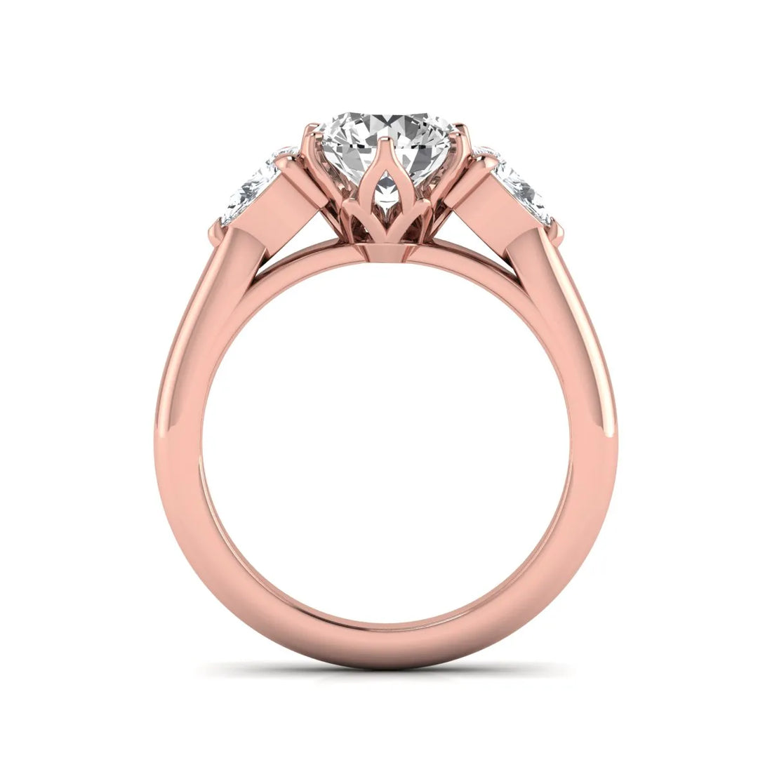 OctaPearl 1.5 ct Round Cut Three Stone Lab Grown Diamond Engagement Ring with Pear Side Stones