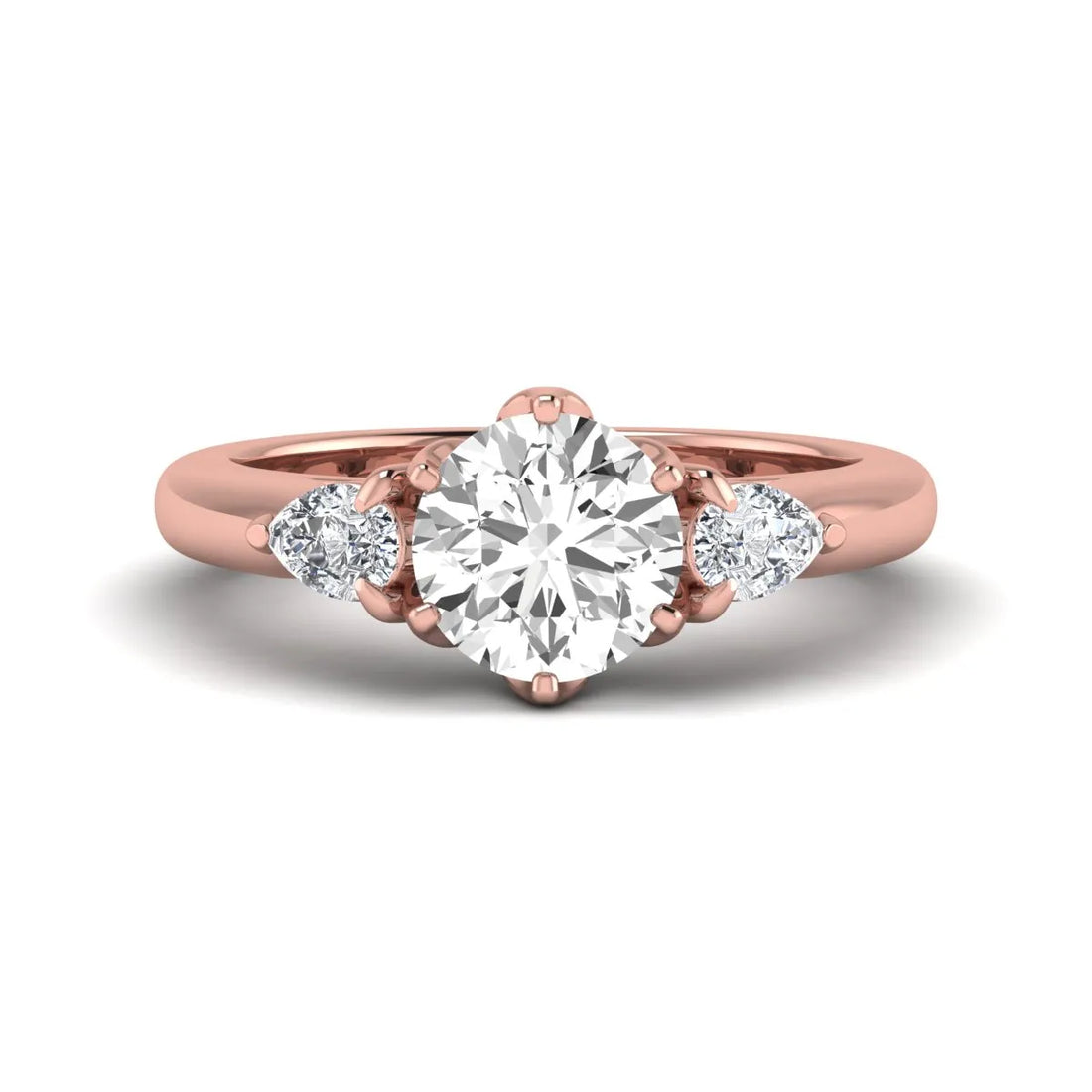 OctaPearl 1.5 ct Round Cut Three Stone Lab Grown Diamond Engagement Ring with Pear Side Stones