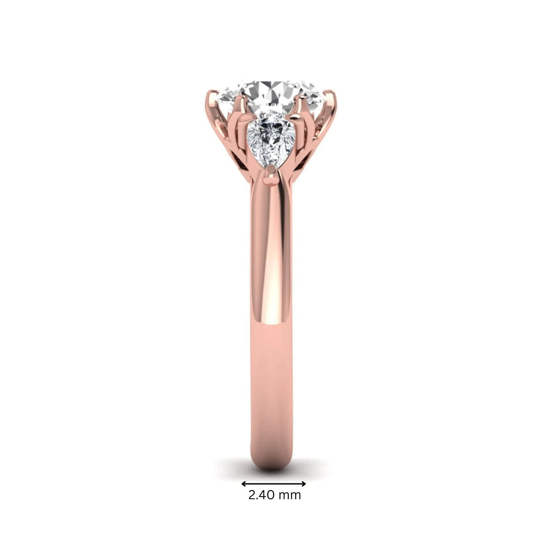 OctaPearl 1.5 ct Round Cut Three Stone Lab Grown Diamond Engagement Ring with Pear Side Stones