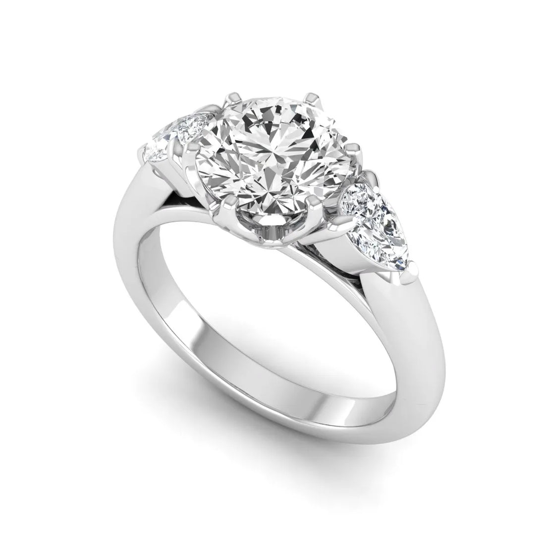 OctaPearl 1.5 ct Round Cut Three Stone Lab Grown Diamond Engagement Ring with Pear Side Stones