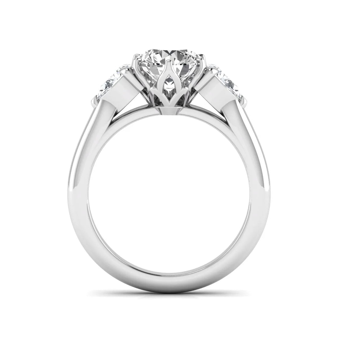 OctaPearl 1.5 ct Round Cut Three Stone Lab Grown Diamond Engagement Ring with Pear Side Stones