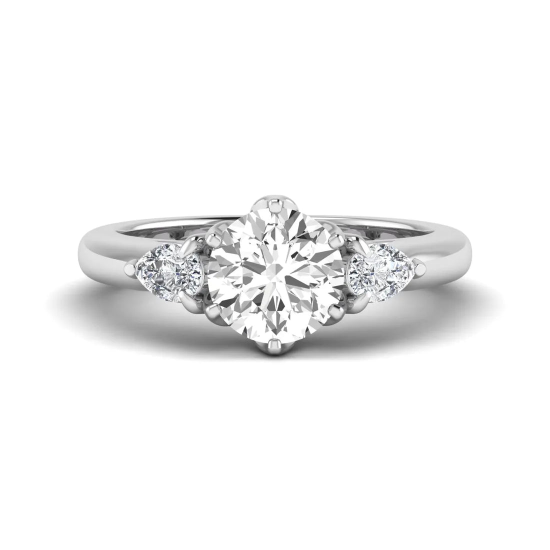 OctaPearl 1.5 ct Round Cut Three Stone Lab Grown Diamond Engagement Ring with Pear Side Stones