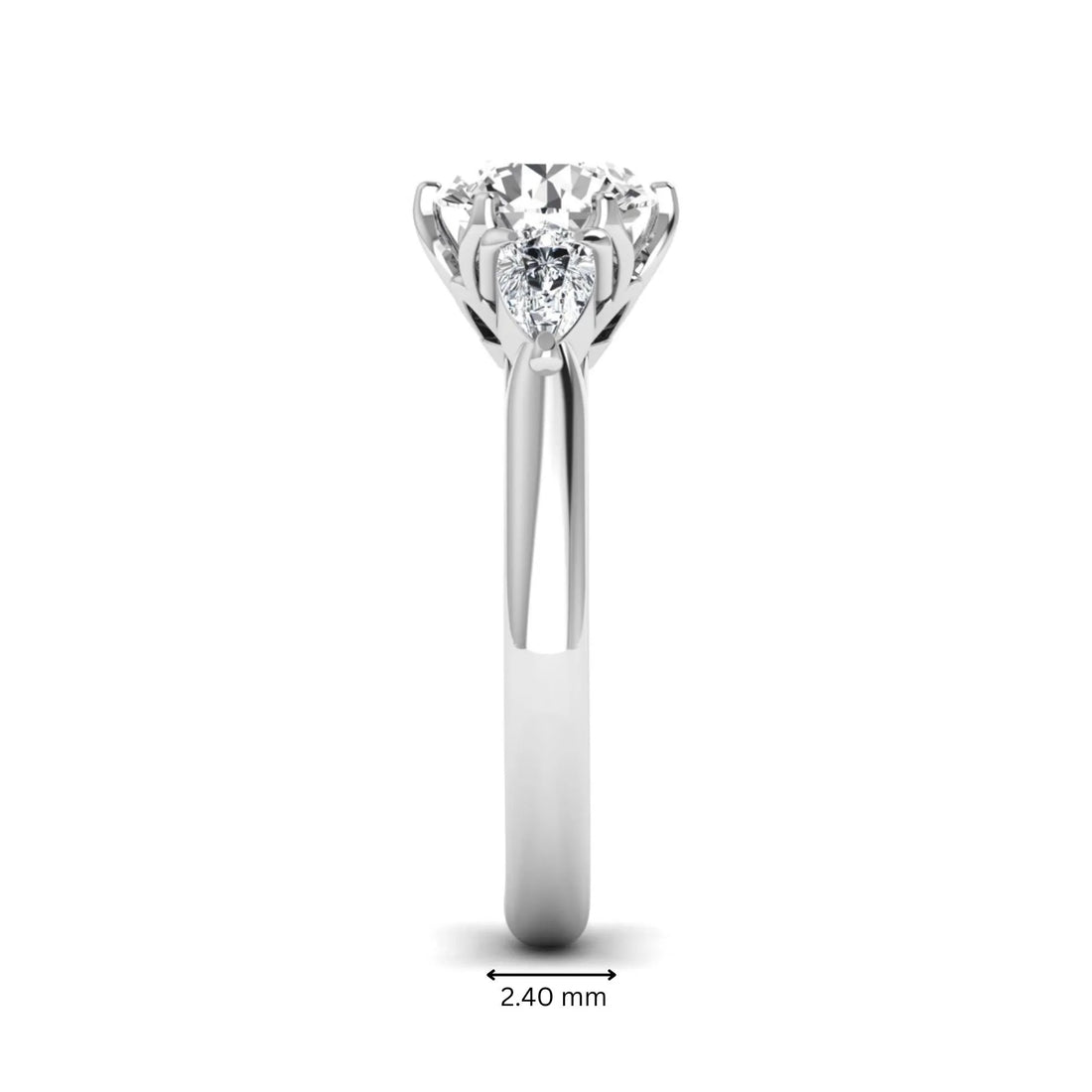 OctaPearl 1.5 ct Round Cut Three Stone Lab Grown Diamond Engagement Ring with Pear Side Stones