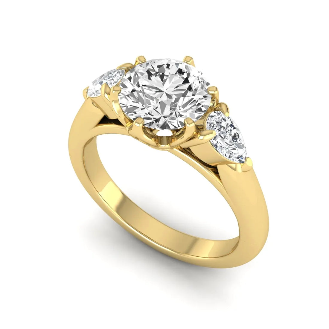 OctaPearl 1.5 ct Round Cut Three Stone Lab Grown Diamond Engagement Ring with Pear Side Stones