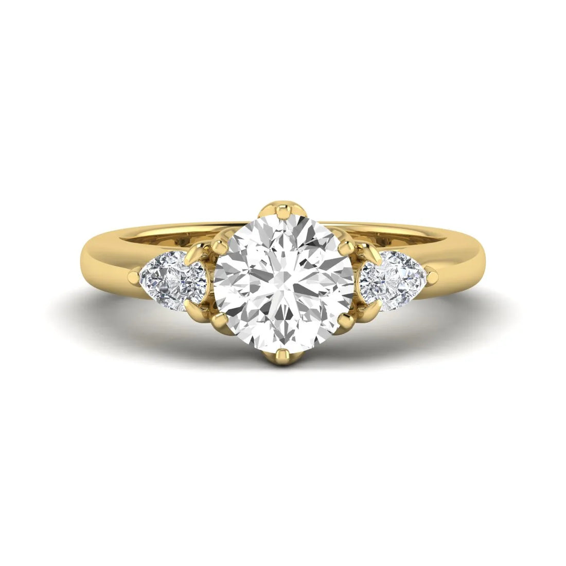 OctaPearl 1.5 ct Round Cut Three Stone Lab Grown Diamond Engagement Ring with Pear Side Stones