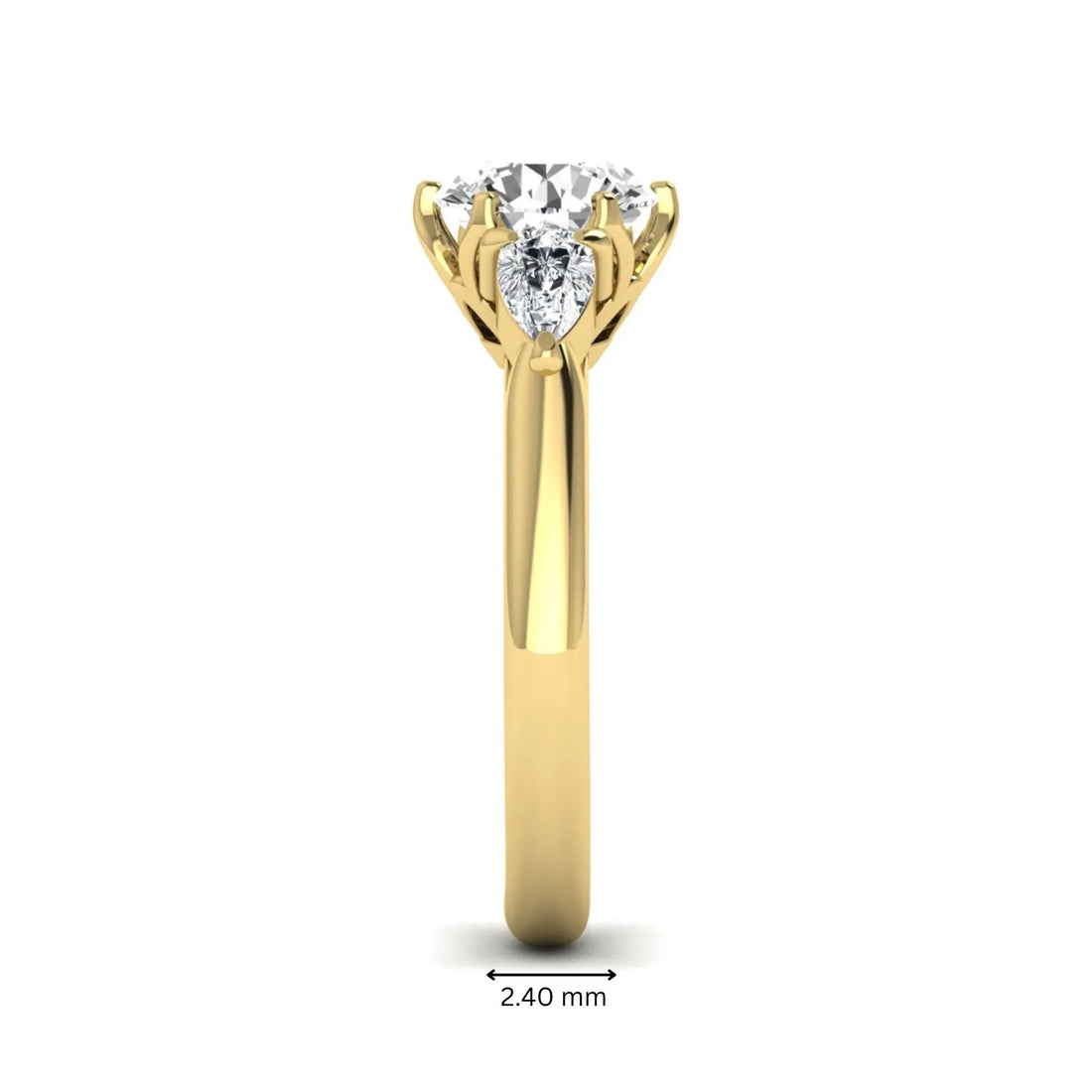 OctaPearl 1.5 ct Round Cut Three Stone Lab Grown Diamond Engagement Ring with Pear Side Stones
