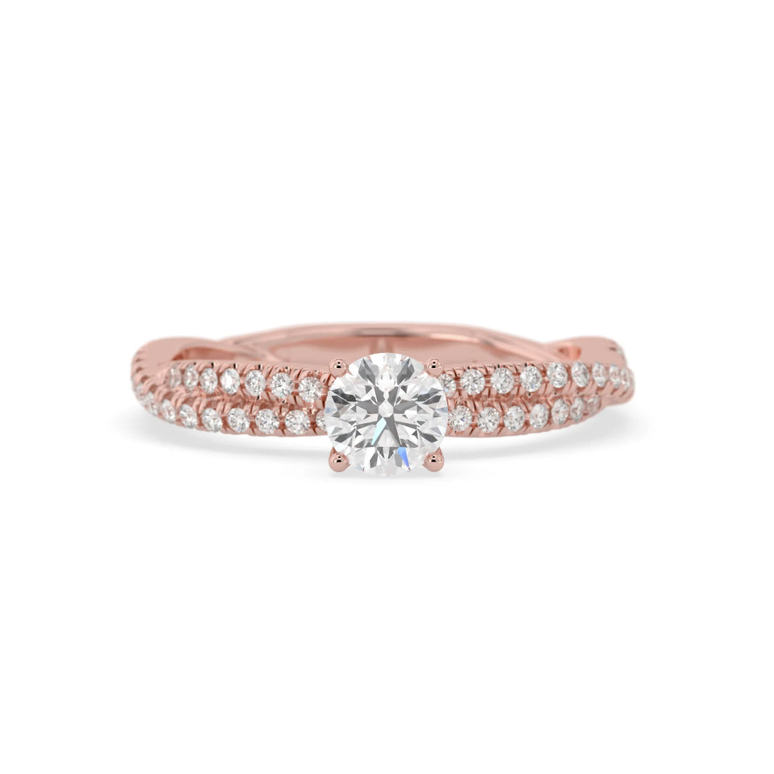 OctaPearl Round Cut Twisted Shank Lab Grown Diamond Pave Engagement Ring