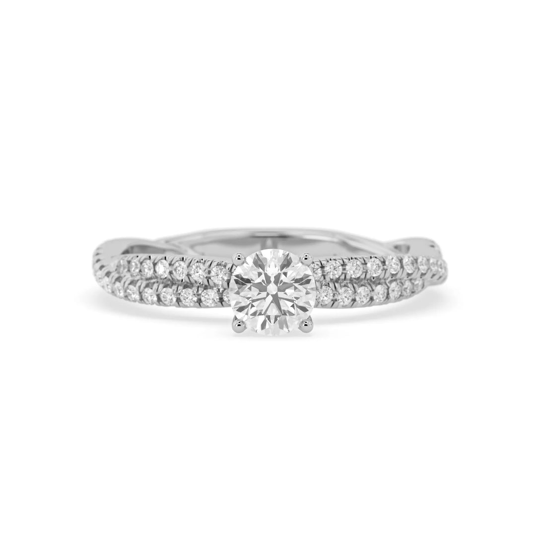 OctaPearl Round Cut Twisted Shank Lab Grown Diamond Pave Engagement Ring