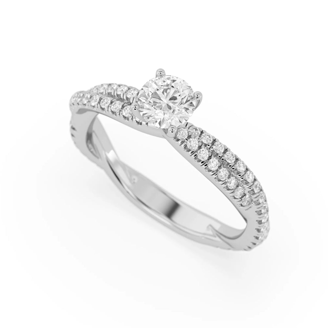 OctaPearl Round Cut Twisted Shank Lab Grown Diamond Pave Engagement Ring