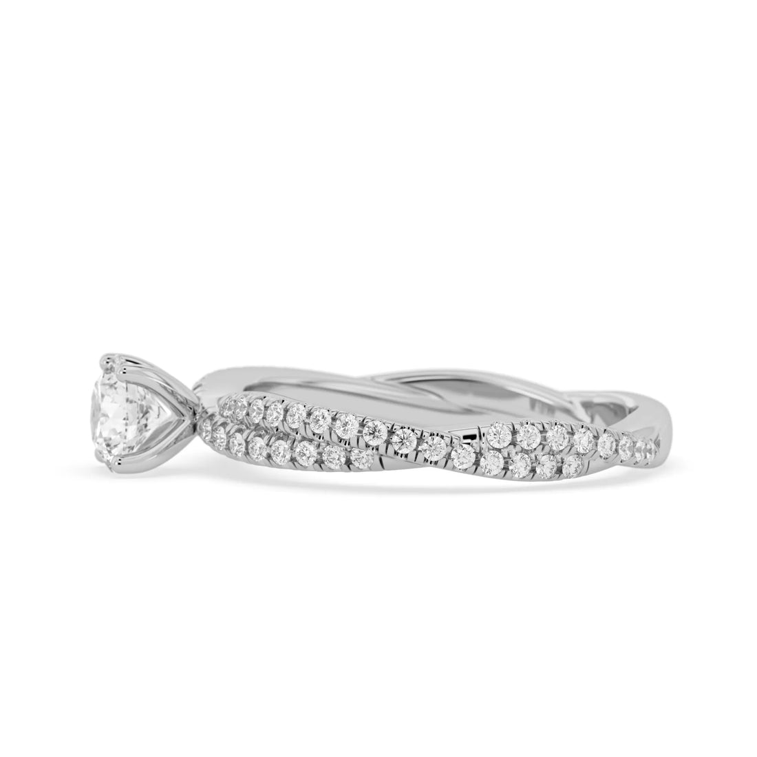 OctaPearl Round Cut Twisted Shank Lab Grown Diamond Pave Engagement Ring
