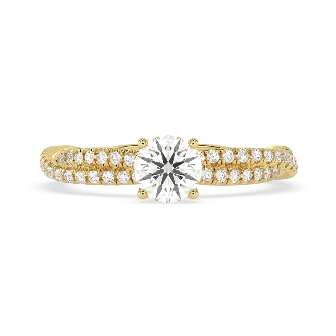 OctaPearl Round Cut Twisted Shank Lab Grown Diamond Pave Engagement Ring