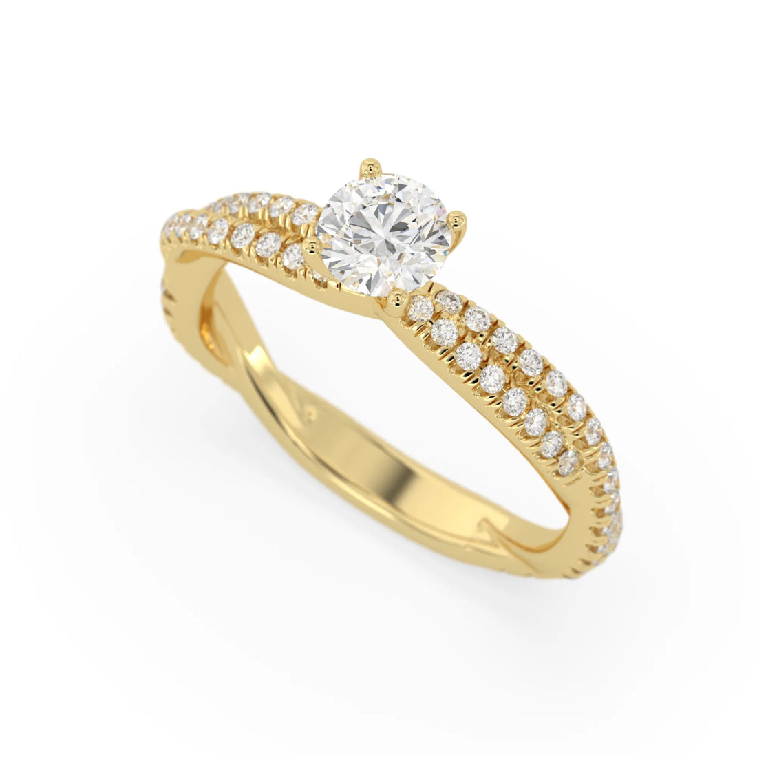 OctaPearl Round Cut Twisted Shank Lab Grown Diamond Pave Engagement Ring