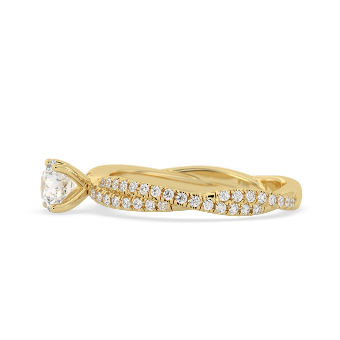 OctaPearl Round Cut Twisted Shank Lab Grown Diamond Pave Engagement Ring