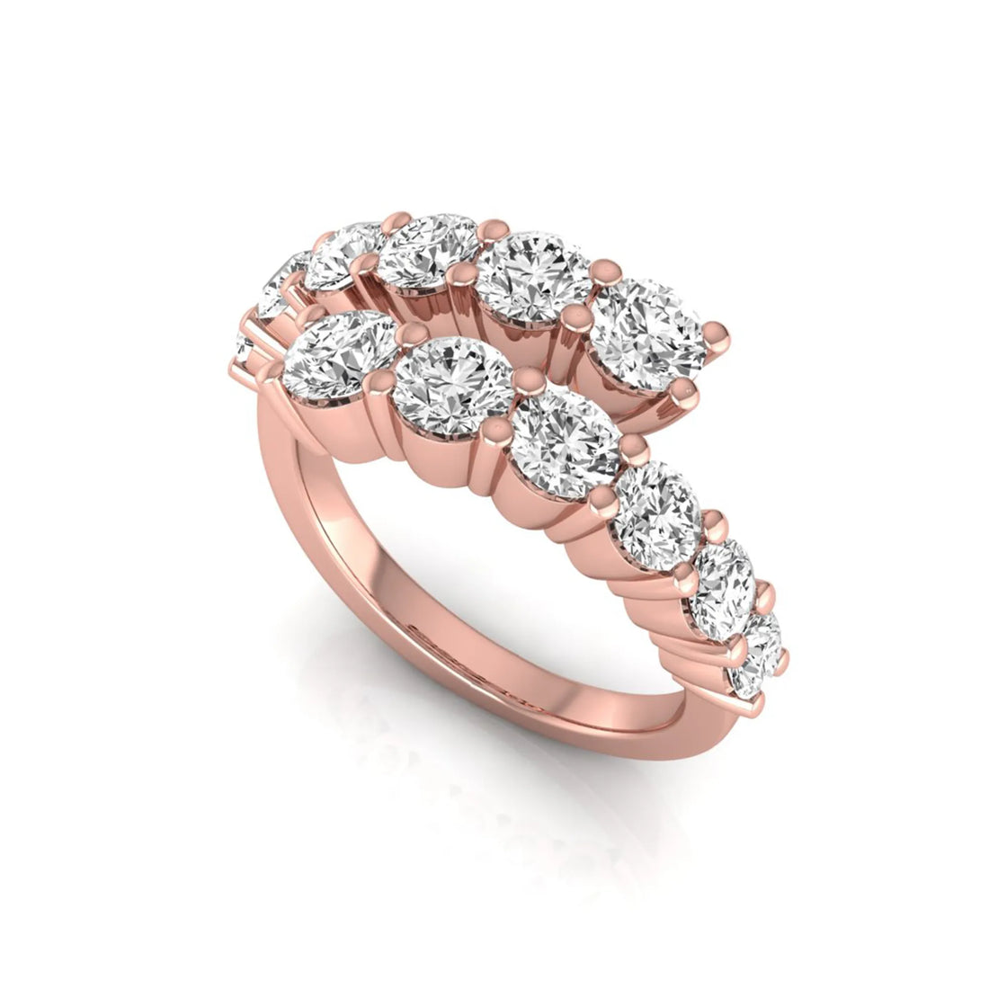 OctaPearl Round Lab Grown Diamond Open Cuff Bypass Pave Engagement Ring