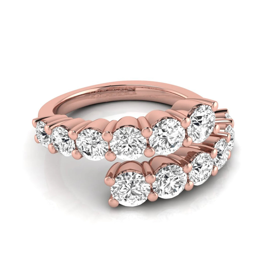 OctaPearl Round Lab Grown Diamond Open Cuff Bypass Pave Engagement Ring
