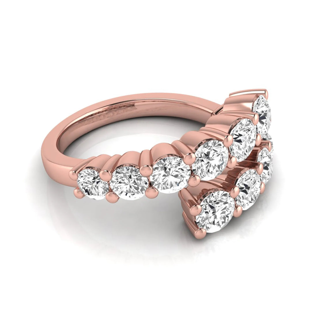 OctaPearl Round Lab Grown Diamond Open Cuff Bypass Pave Engagement Ring