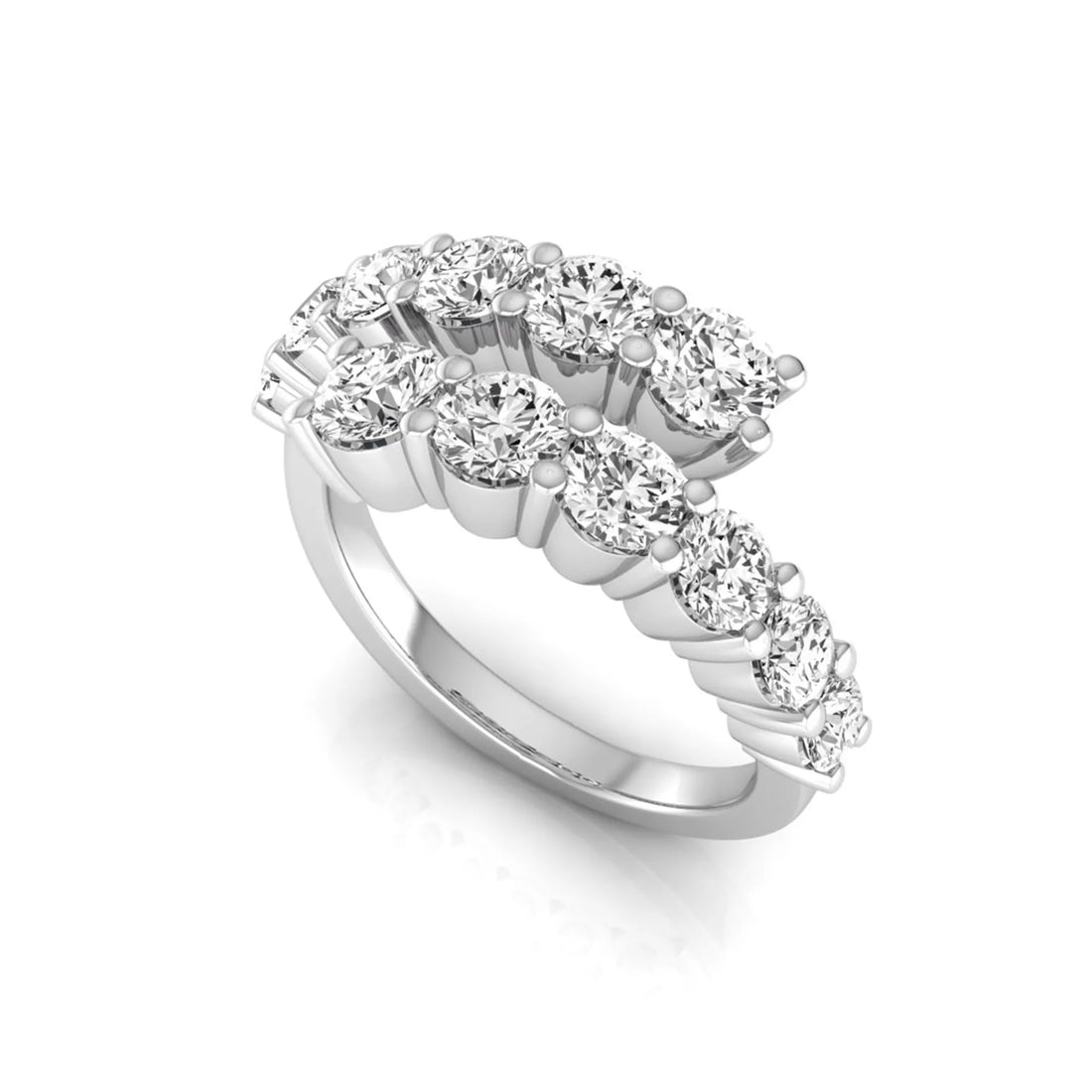 OctaPearl Round Lab Grown Diamond Open Cuff Bypass Pave Engagement Ring