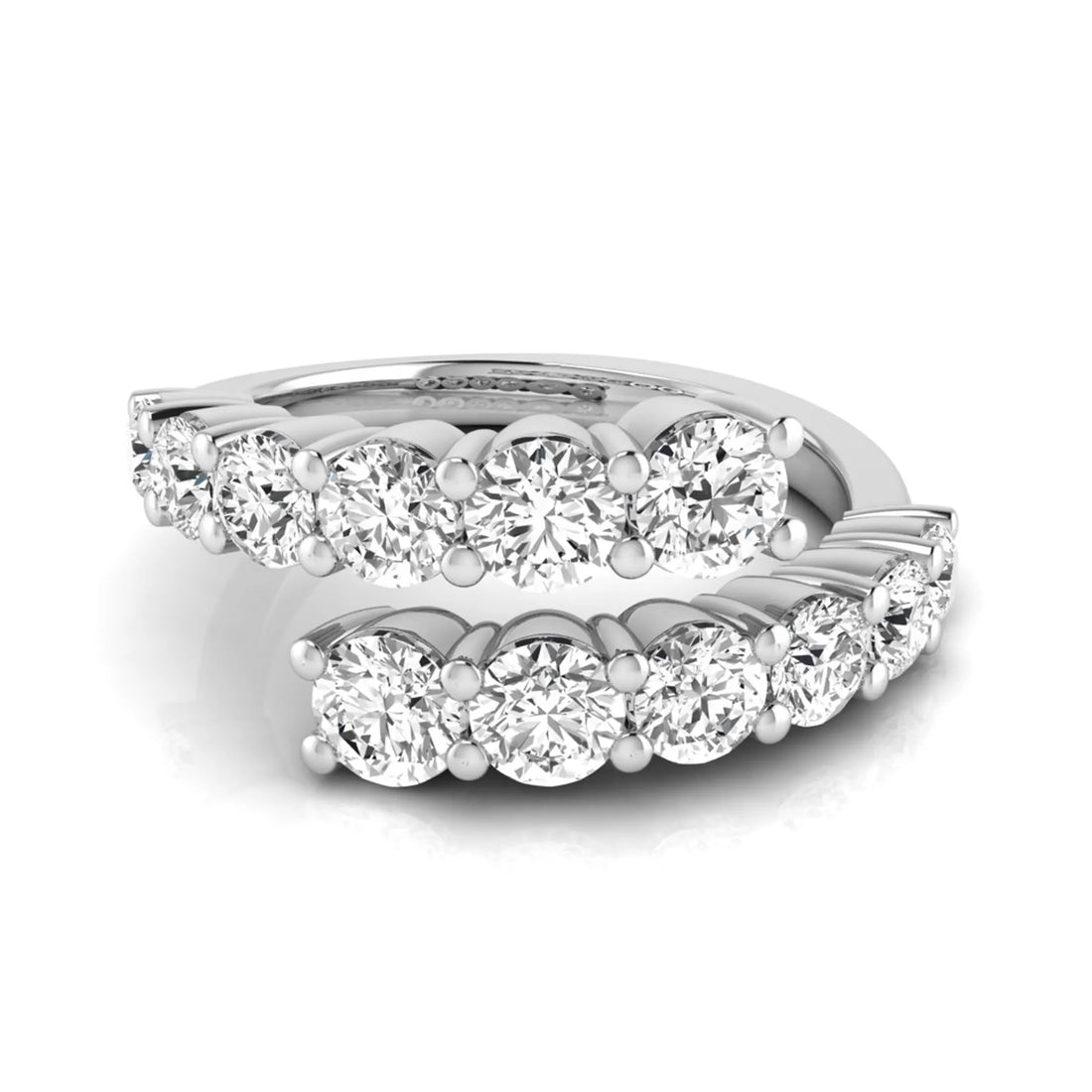 OctaPearl Round Lab Grown Diamond Open Cuff Bypass Pave Engagement Ring