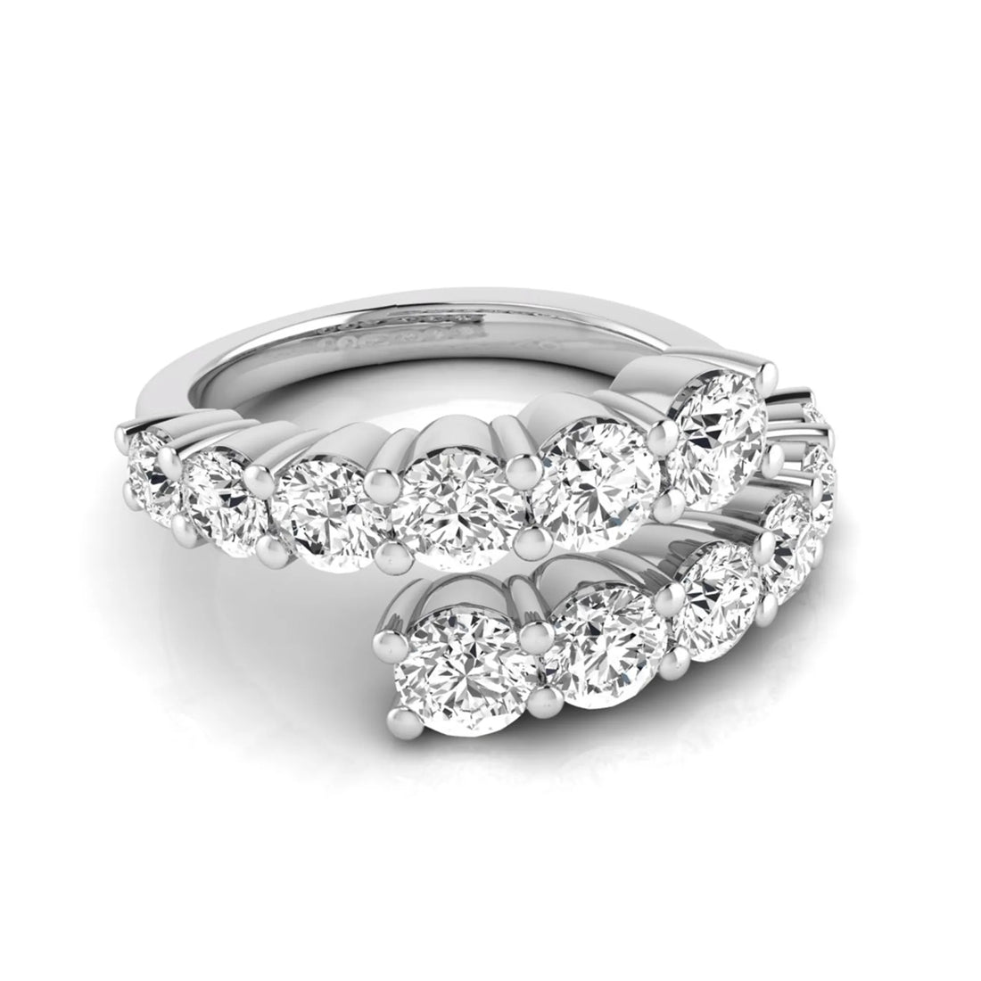 OctaPearl Round Lab Grown Diamond Open Cuff Bypass Pave Engagement Ring