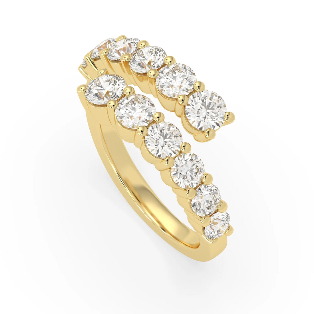 OctaPearl Round Lab Grown Diamond Open Cuff Bypass Pave Engagement Ring