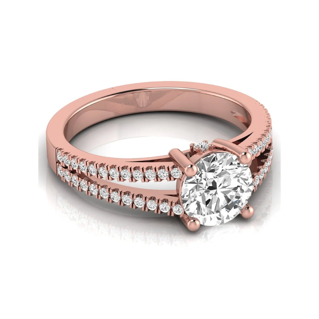 OctaPearl 1.5 ct Round Lab Grown Diamond Split Shank Pave Engagement Ring