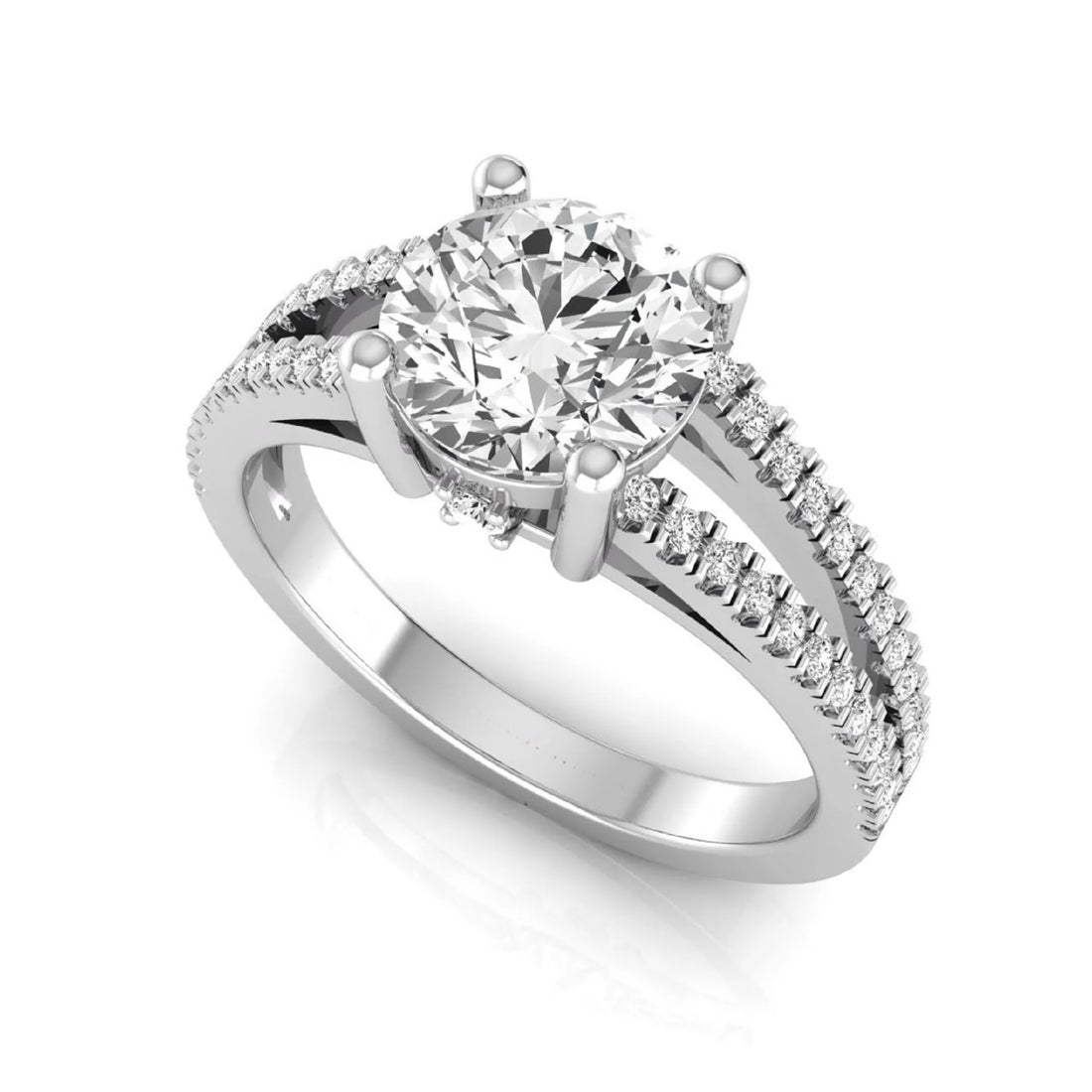 OctaPearl 1.5 ct Round Lab Grown Diamond Split Shank Pave Engagement Ring