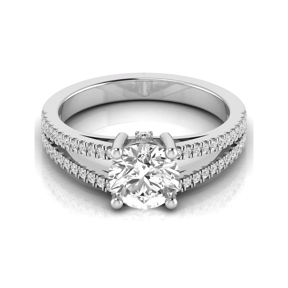 OctaPearl 1.5 ct Round Lab Grown Diamond Split Shank Pave Engagement Ring