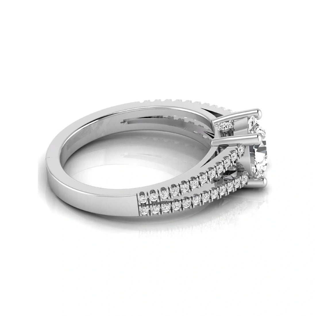 OctaPearl 1.5 ct Round Lab Grown Diamond Split Shank Pave Engagement Ring