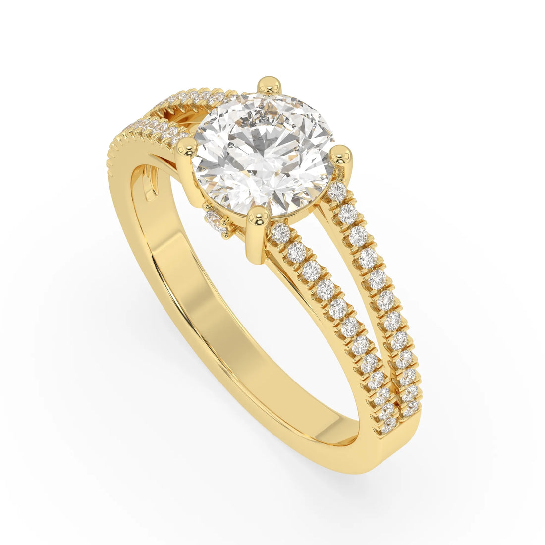 OctaPearl 1.5 ct Round Lab Grown Diamond Split Shank Pave Engagement Ring