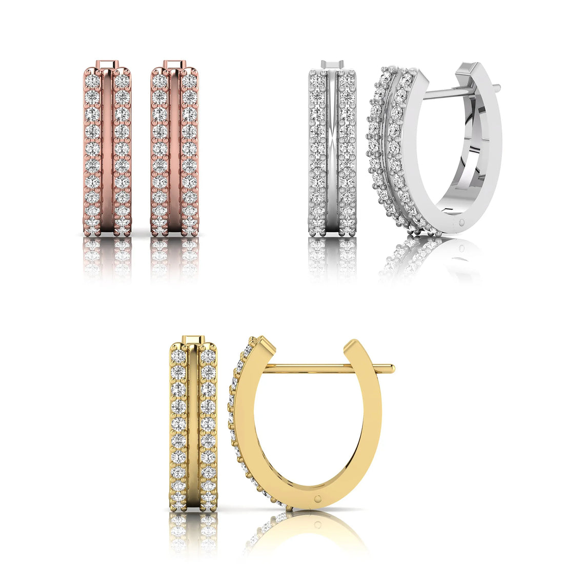OctaPearl Round Double Row Lab Grown Diamond Huggie Hoop Earrings