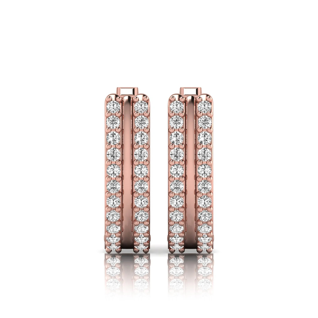 OctaPearl Round Double Row Lab Grown Diamond Huggie Hoop Earrings