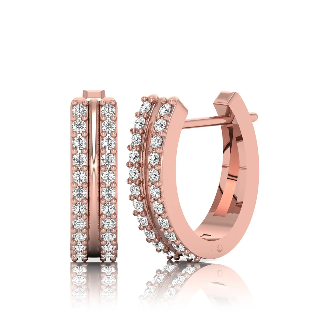 OctaPearl Round Double Row Lab Grown Diamond Huggie Hoop Earrings