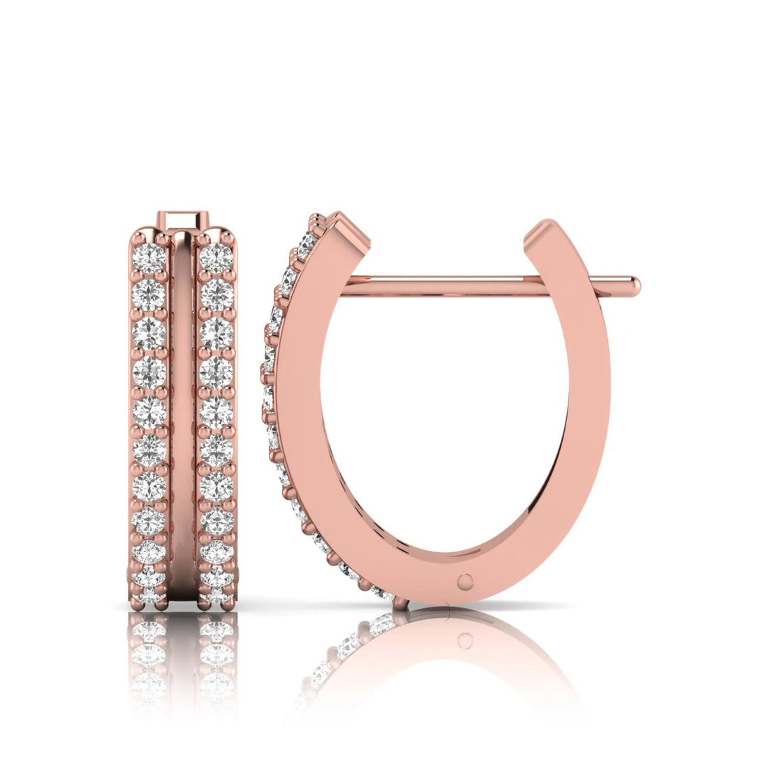 OctaPearl Round Double Row Lab Grown Diamond Huggie Hoop Earrings