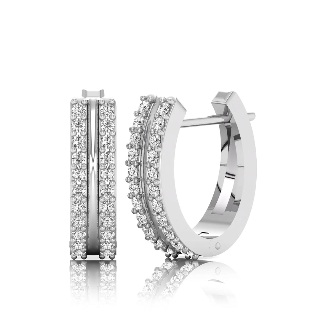 OctaPearl Round Double Row Lab Grown Diamond Huggie Hoop Earrings