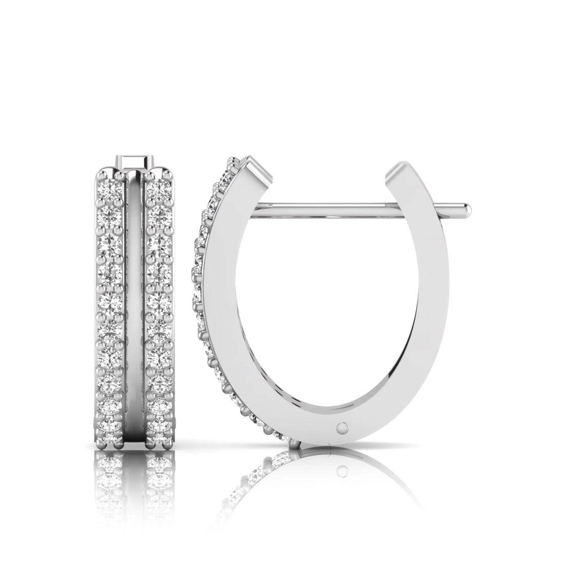 OctaPearl Round Double Row Lab Grown Diamond Huggie Hoop Earrings