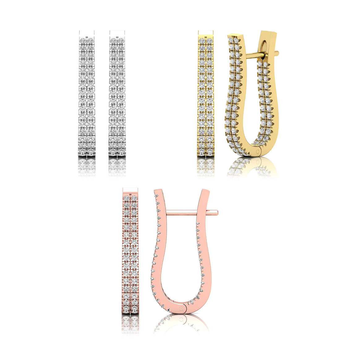 OctaPearl Round Double Row Lab Grown Diamond U Hoop Earrings