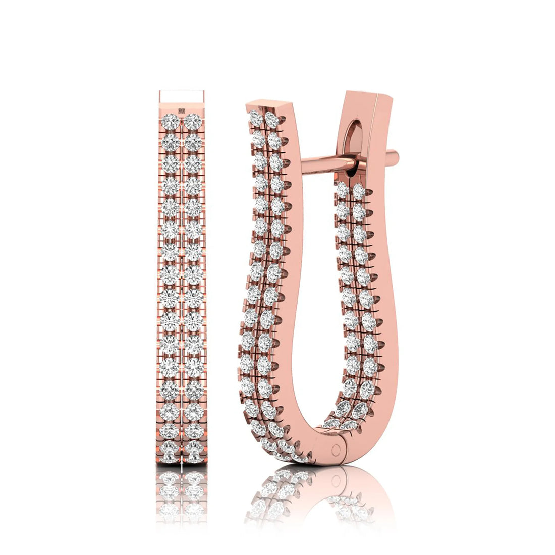 OctaPearl Round Double Row Lab Grown Diamond U Hoop Earrings