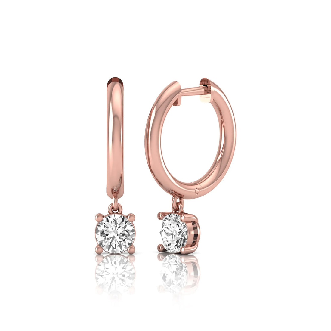 OctaPearl Round Drop Lab Grown Diamond Huggie Hoop Earrings