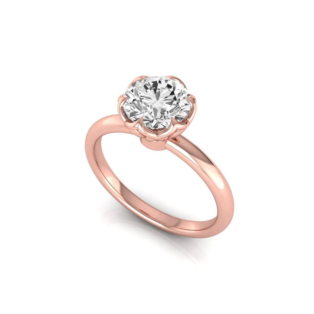 OctaPearl 2 ct Round Flower Prong Lab Grown Diamond Solitaire Engagement Ring