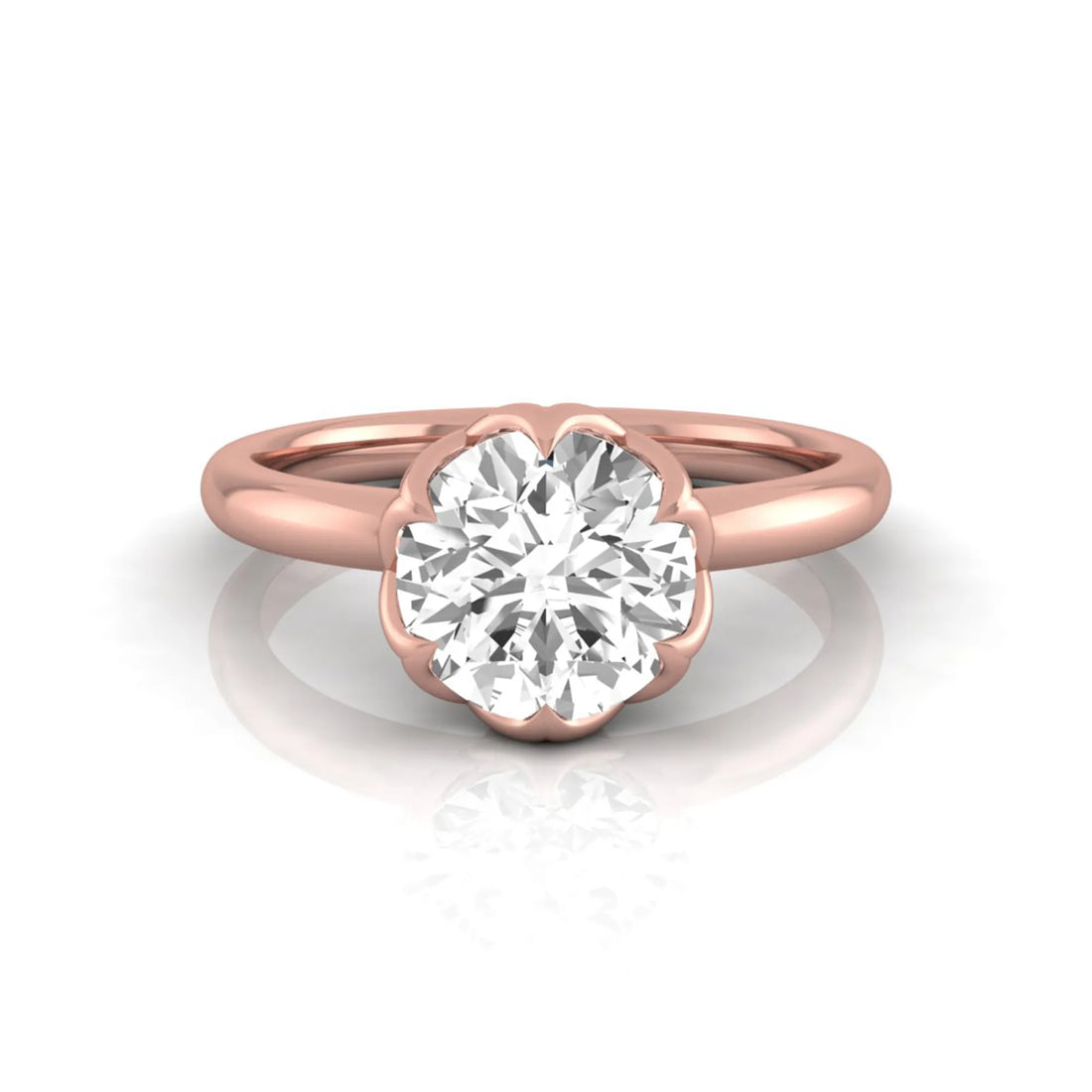 OctaPearl 2 ct Round Flower Prong Lab Grown Diamond Solitaire Engagement Ring