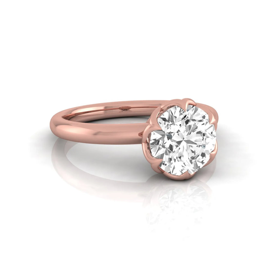 OctaPearl 2 ct Round Flower Prong Lab Grown Diamond Solitaire Engagement Ring
