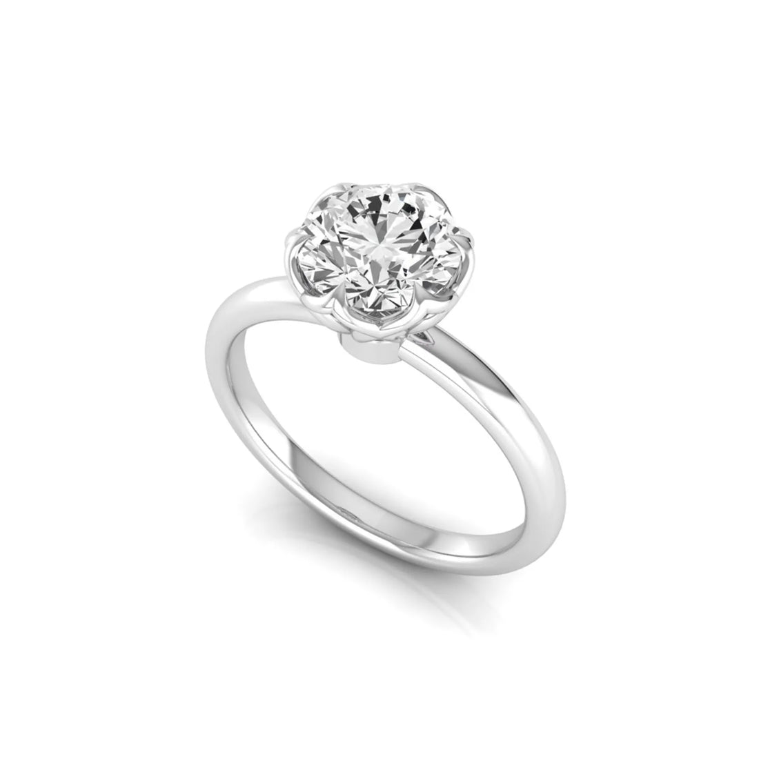 OctaPearl 2 ct Round Flower Prong Lab Grown Diamond Solitaire Engagement Ring