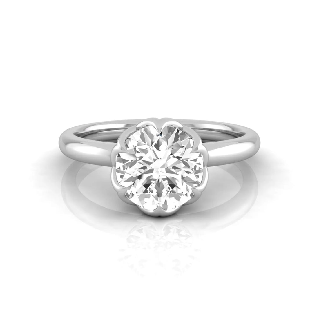 OctaPearl 2 ct Round Flower Prong Lab Grown Diamond Solitaire Engagement Ring