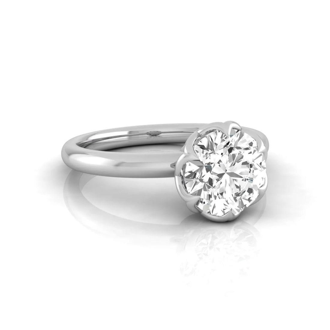 OctaPearl 2 ct Round Flower Prong Lab Grown Diamond Solitaire Engagement Ring